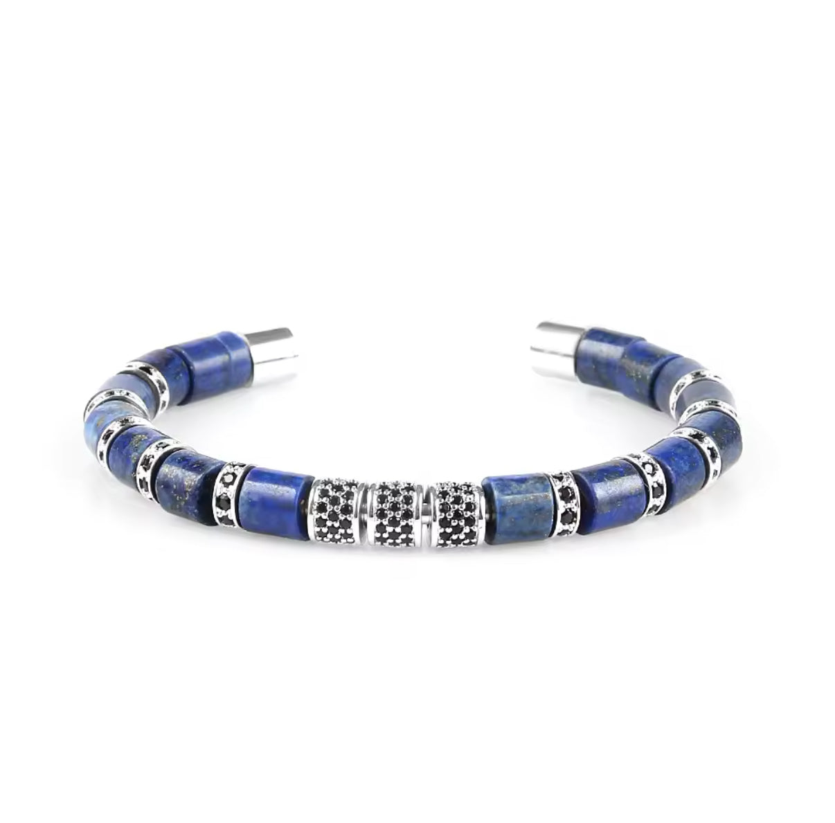 Lapis Lazuli & Silver Beads Cuff Bracelet - My Harmony Tree