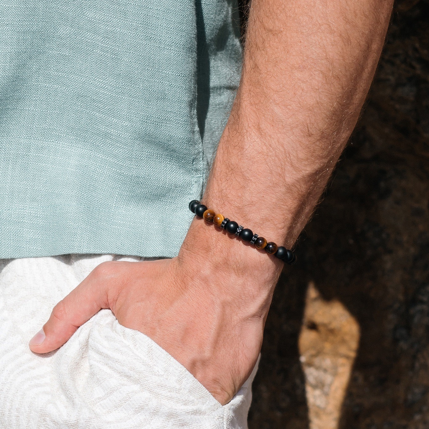 CZ Black Onyx & Tiger Eye Beads Bracelet - My Harmony Tree