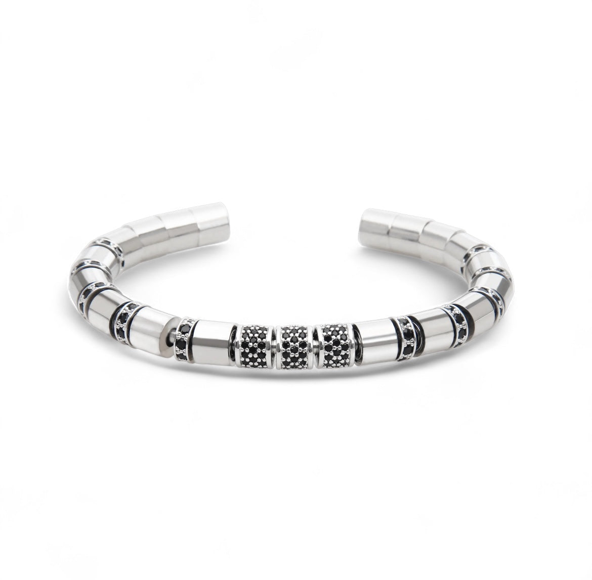 Silver Beads & Black Crystals Cuff Bracelet - My Harmony Tree