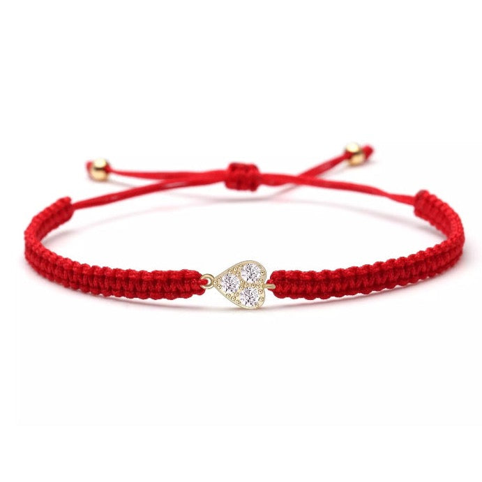 CZ Gold Heart Charm Red String Protection Bracelet - My Harmony Tree