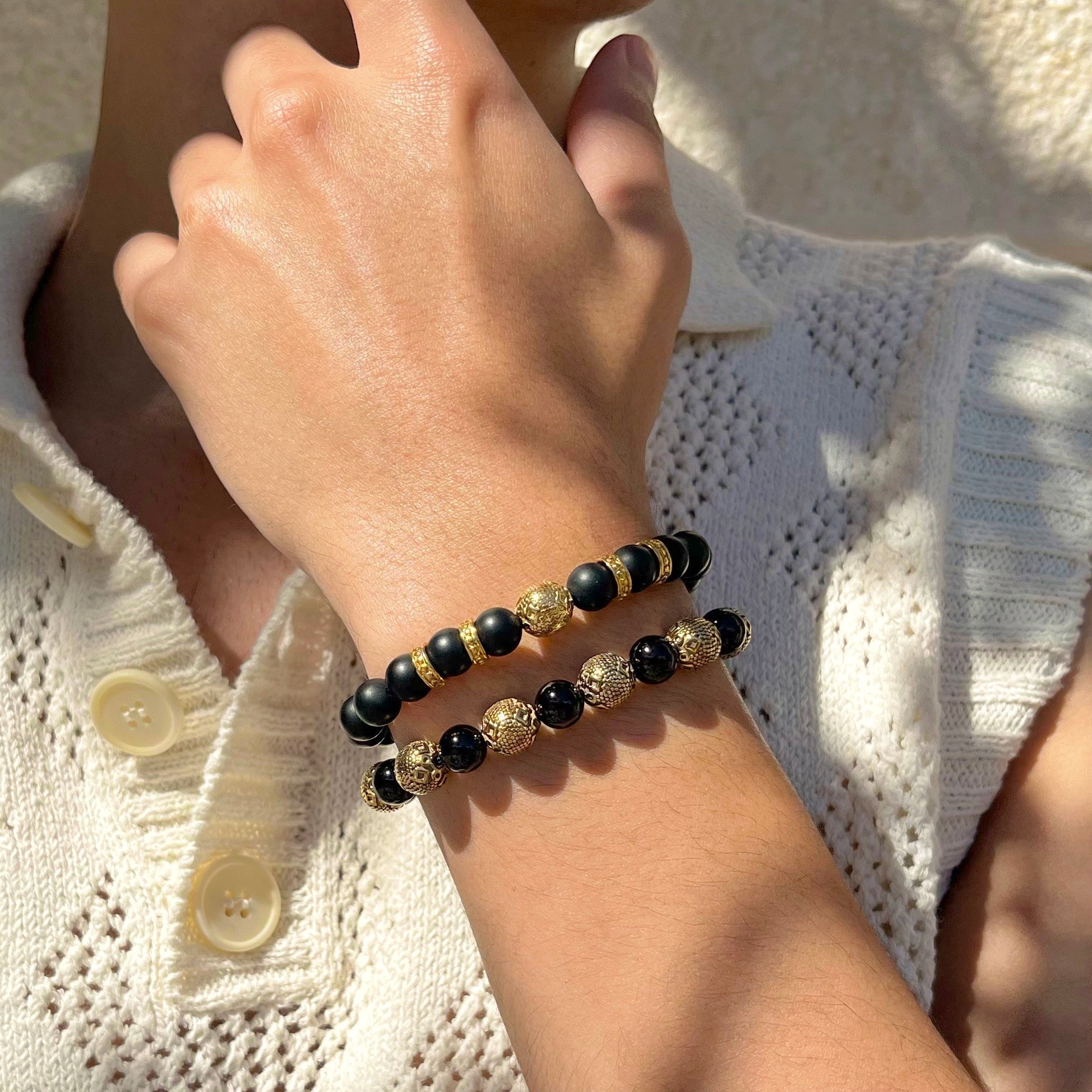 Black Onyx & Gold Beads Bracelet - My Harmony Tree