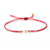 CZ Stones Gold Little Cross Charm Red String Protection Bracelet - My Harmony Tree