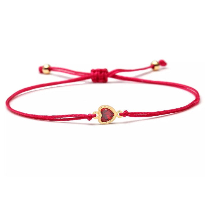 Gold Red Stone Heart Charm Red String Protection Bracelet - My Harmony Tree