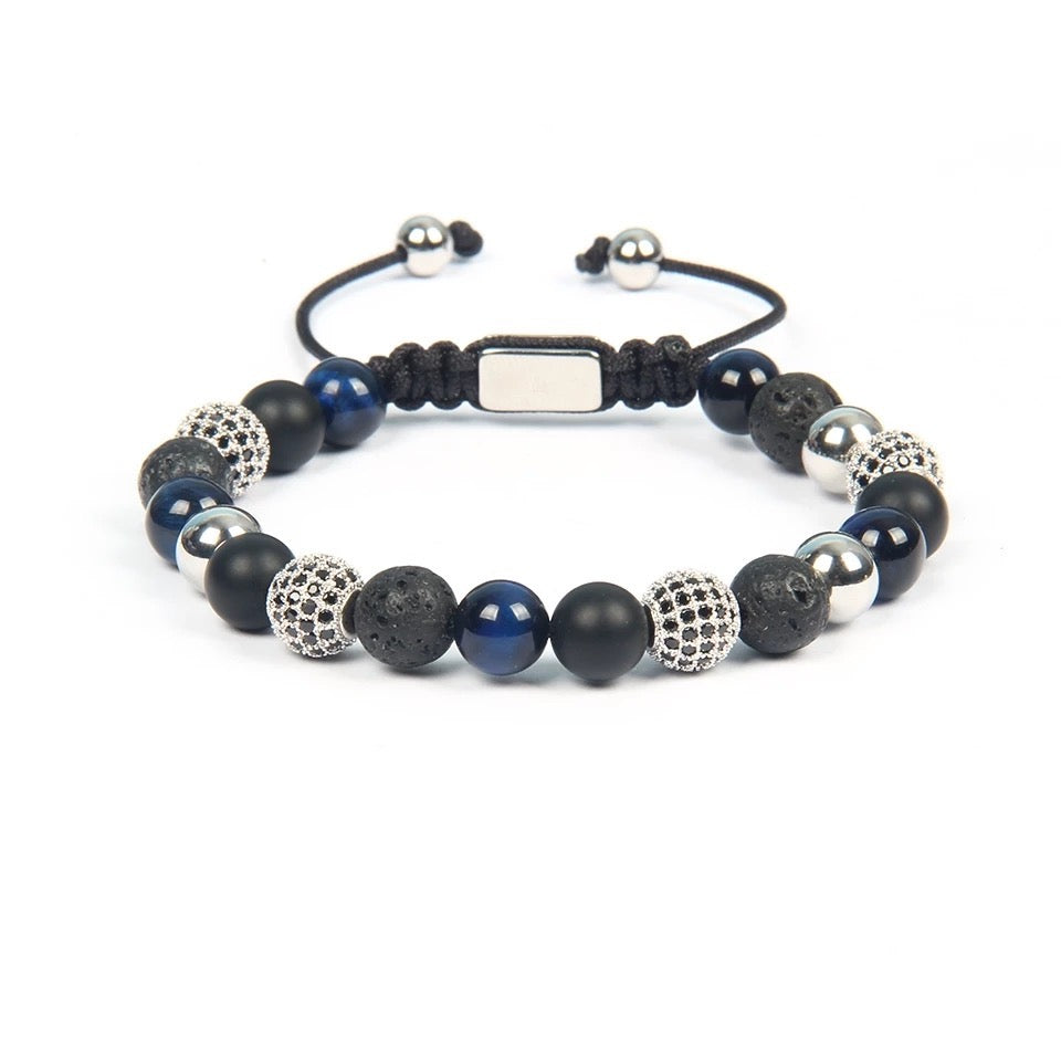 Black Onyx, Blue Tiger Eye & Lava Beads Bracelet - My Harmony Tree
