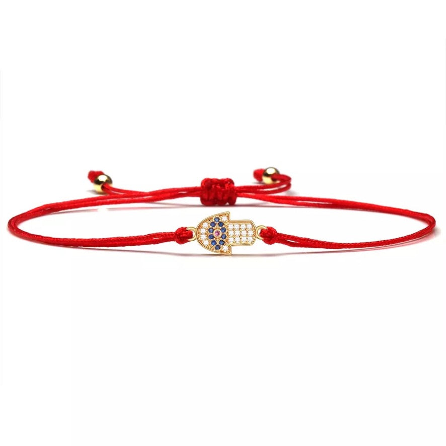 Little Gold Hamsa Evil Eye Red String Protection Bracelet - MY HARMONY TREE