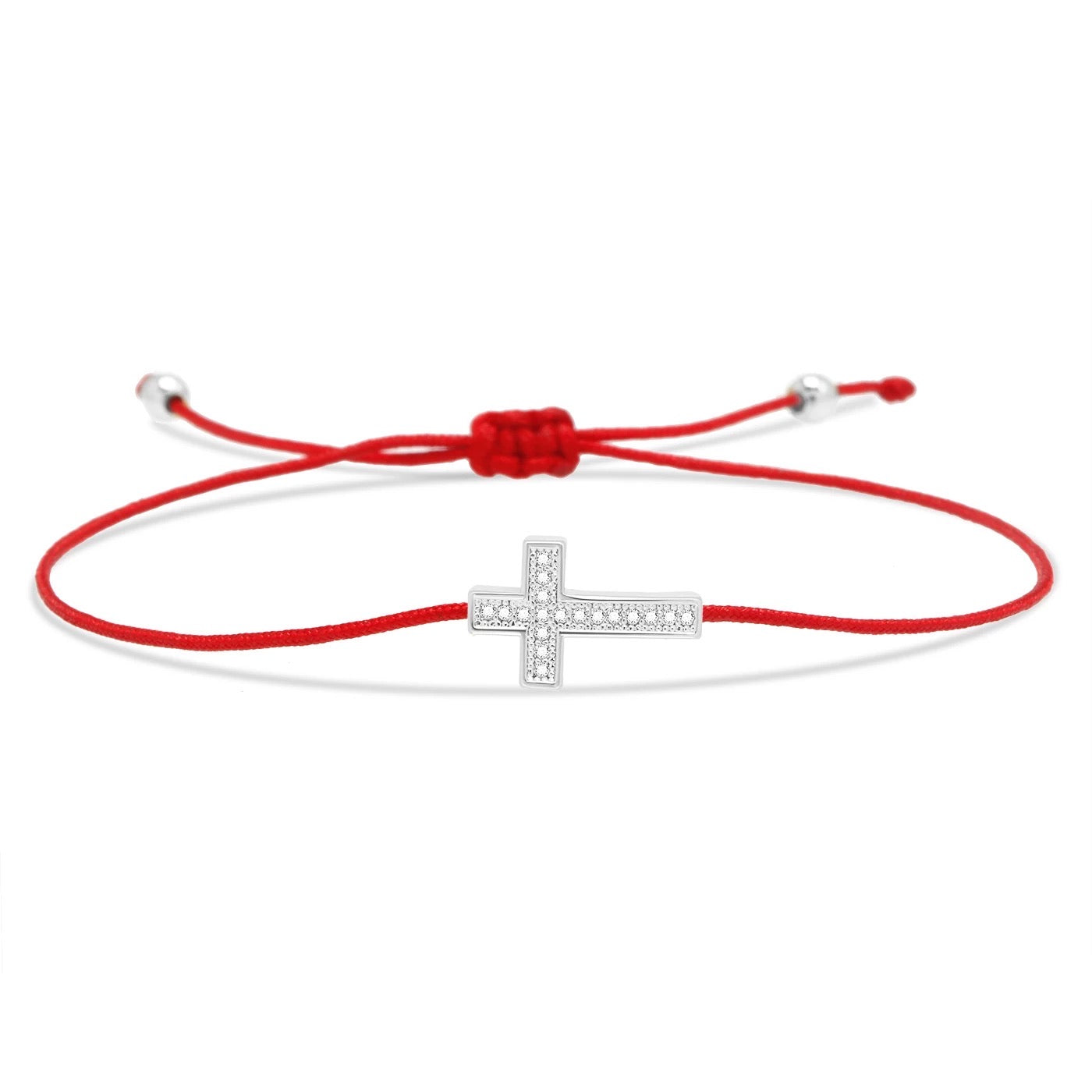 Silver Cross Charm Thin Red String Protection Bracelet - MY HARMONY TREE