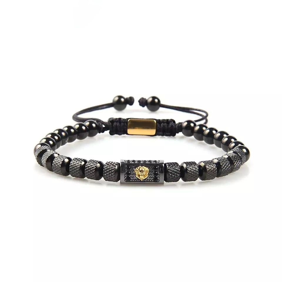 Gold Lion & Black Beads Bracelet - MY HARMONY TREE