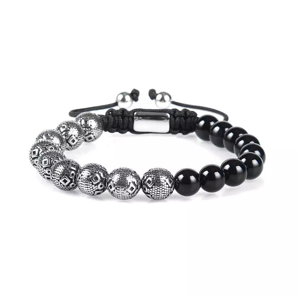 Black Onyx & Silver Beads Bracelet - My Harmony Tree