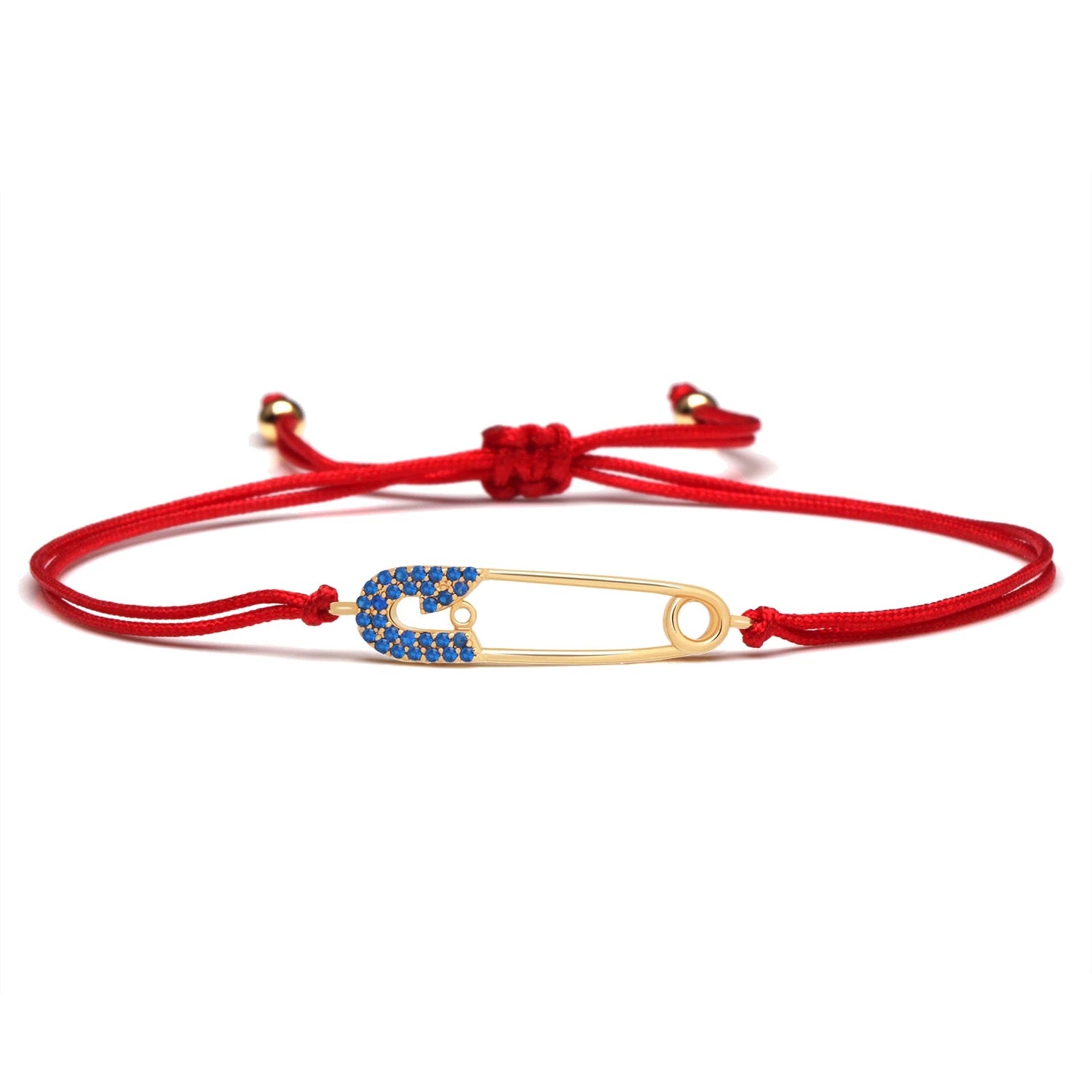 Safety Pin Blue Stones Red String Protection bracelet - MY HARMONY TREE