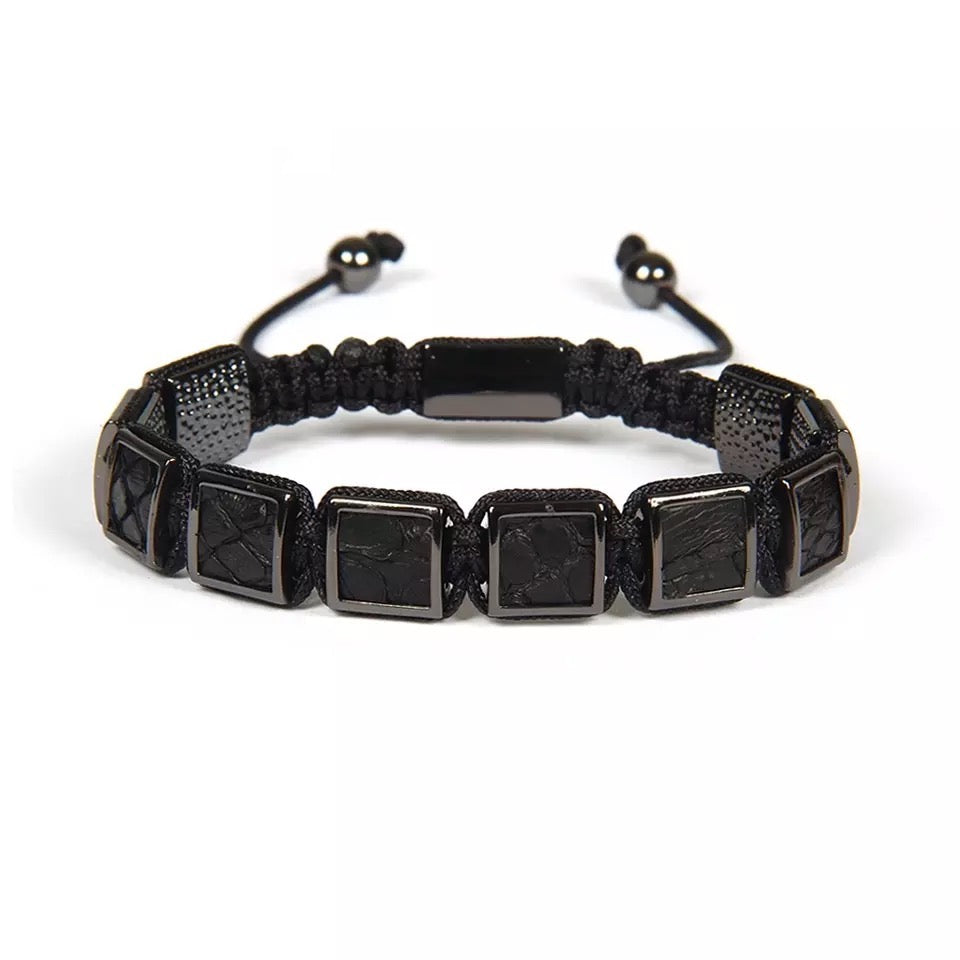 Black Python Square Beads Braided Bracelet - MY HARMONY TREE