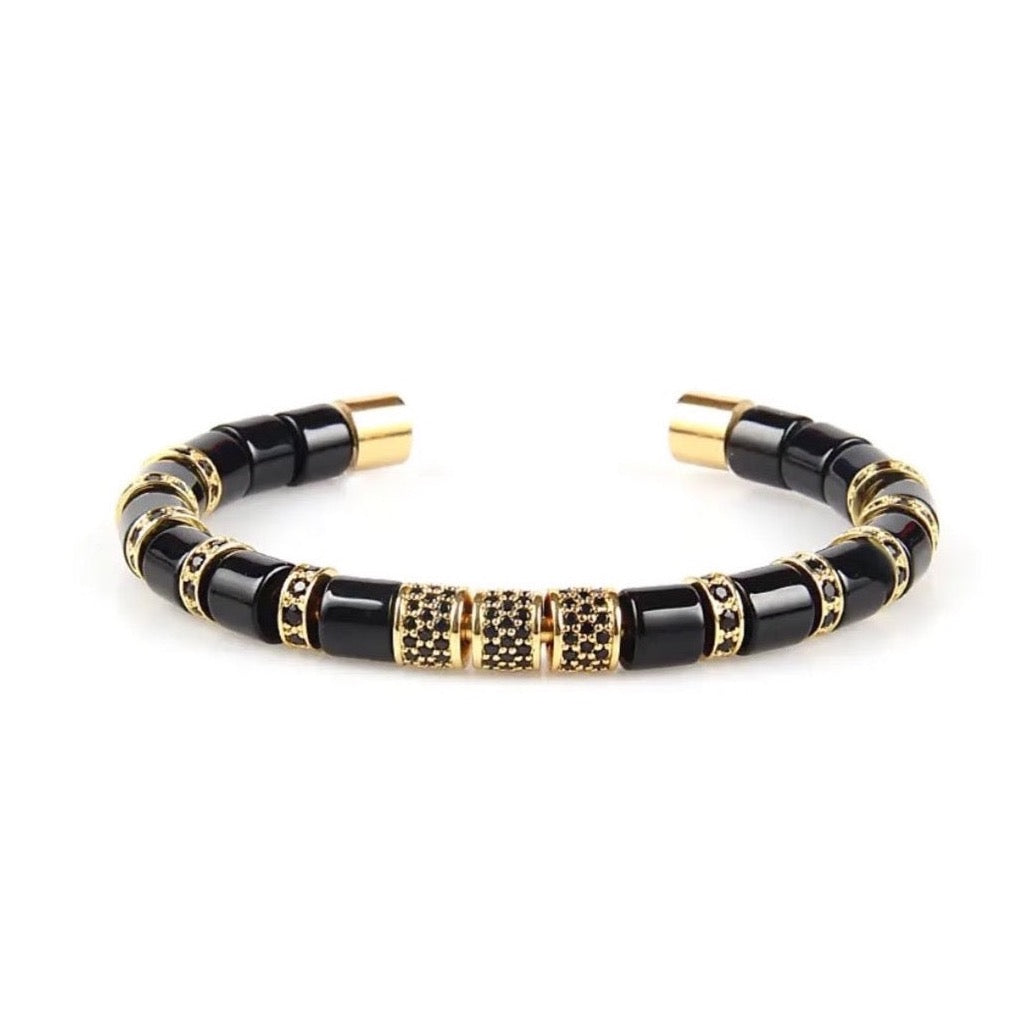 Black Onyx & Gold Beads Cuff Bracelet - My Harmony Tree