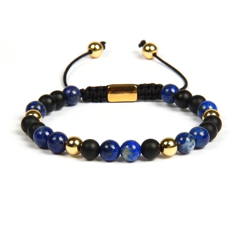 Black Onyx, Lapis Lazuli & Gold Beads Macrame Bracelet - MY HARMONY TREE