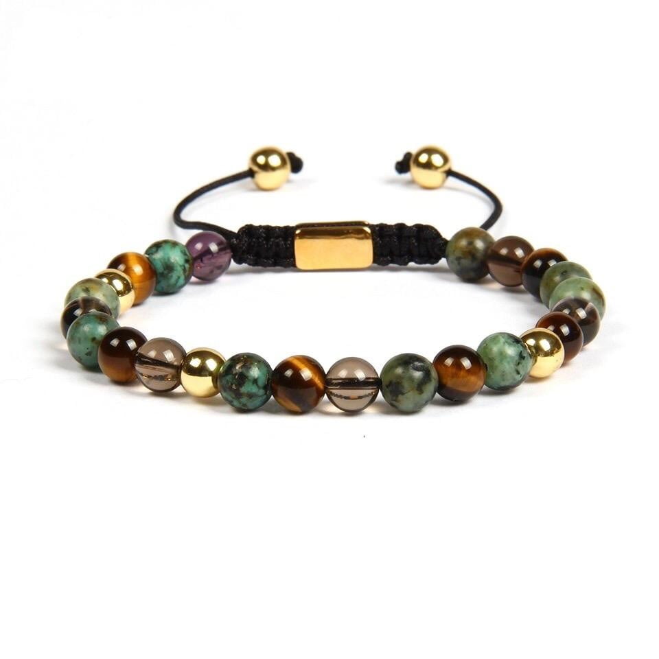 Jasper, Tiger Eye, Quartz & Gold Beads Macrame Bracelet - MY HARMONY TREE