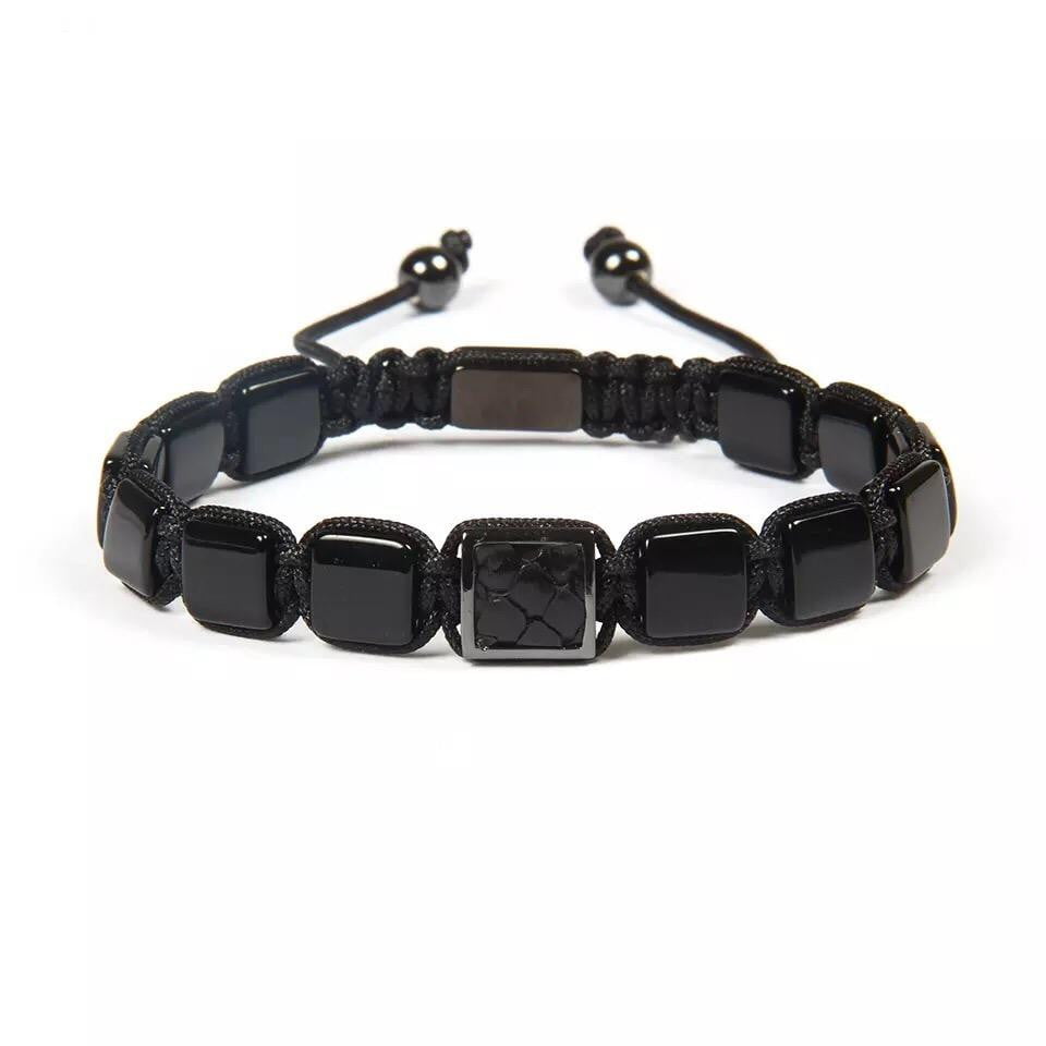 Black Onyx Square Beads & Stingray Braided Bracelet - MY HARMONY TREE