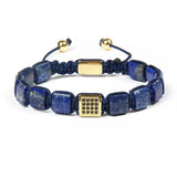 CZ Gold Square Beads Lapis Lazuli Braided Bracelet - MY HARMONY TREE