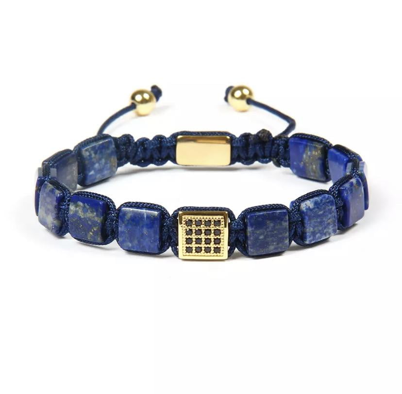 CZ Gold Square Beads Lapis Lazuli Braided Bracelet - MY HARMONY TREE