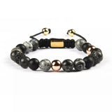 Black Onyx & Picture Jasper CZ Rose Beads Macrame Bracelet - MY HARMONY TREE