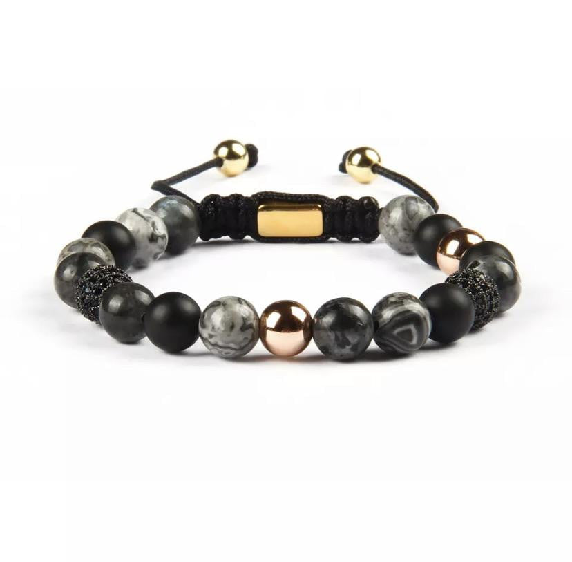 Black Onyx & Picture Jasper CZ Rose Beads Macrame Bracelet - MY HARMONY TREE