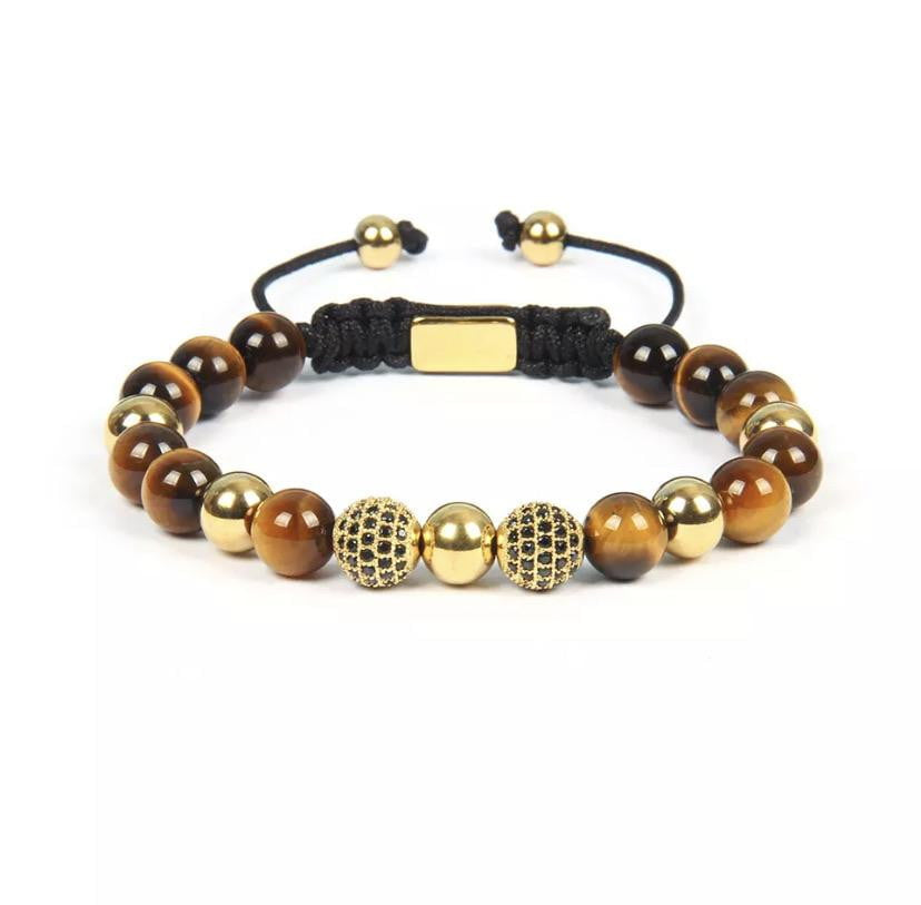 Tiger Eye & CZ Gold Beads Bracelet - MY HARMONY TREE