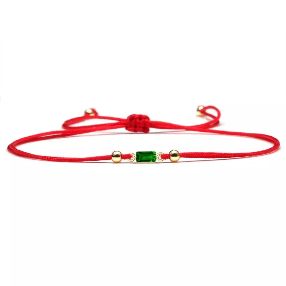Green CZ Stone Gold Red String Protection Bracelet - MY HARMONY TREE