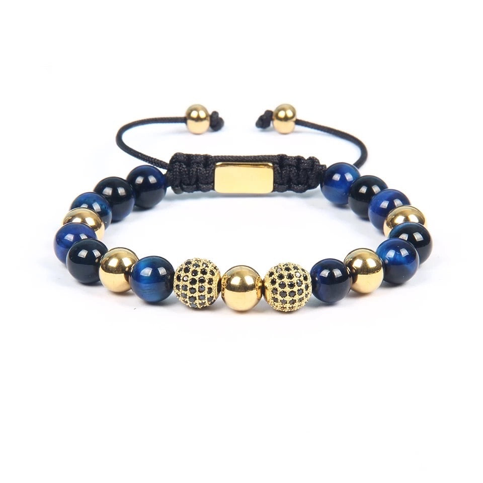 Blue Tiger Eye & CZ Gold Beads Bracelet - MY HARMONY TREE
