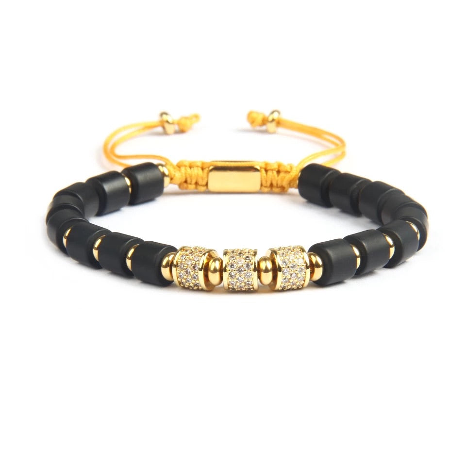 Black Onyx & Gold CZ Beads Bracelet - MY HARMONY TREE