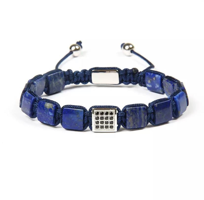 CZ Silver Square Beads Lapis Lazuli Braided Bracelet - MY HARMONY TREE