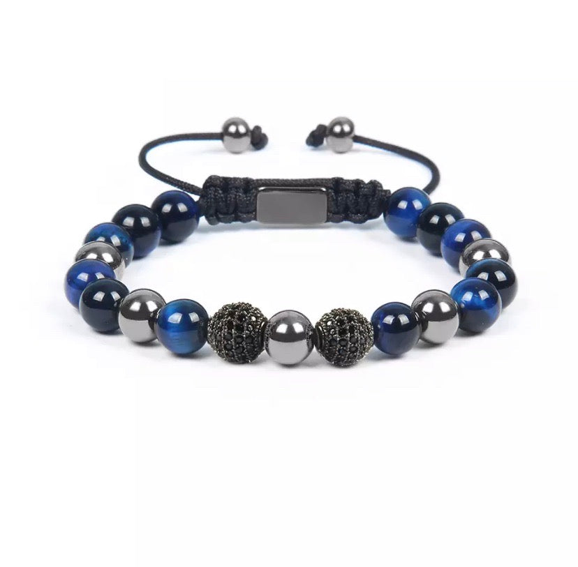 Blue Tiger Eye & Gunmetal Beads Bracelet - MY HARMONY TREE