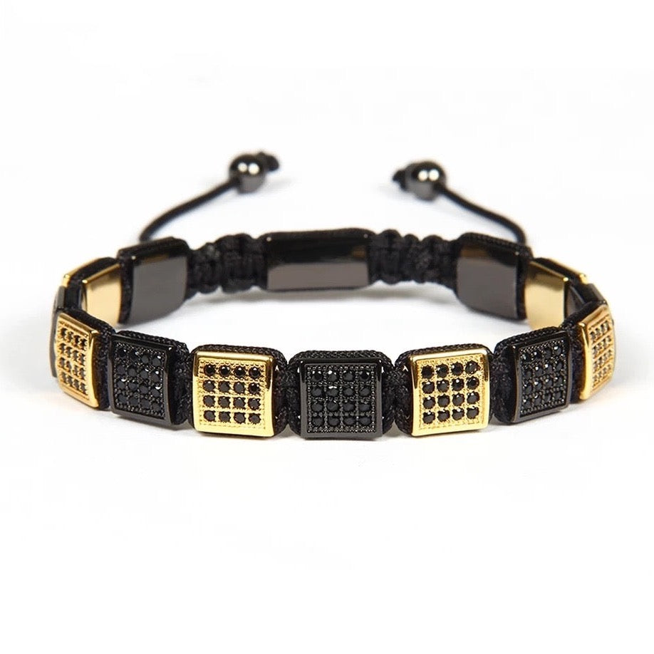 Black Crystals Gold Square Beads Bracelet - My Harmony Tree