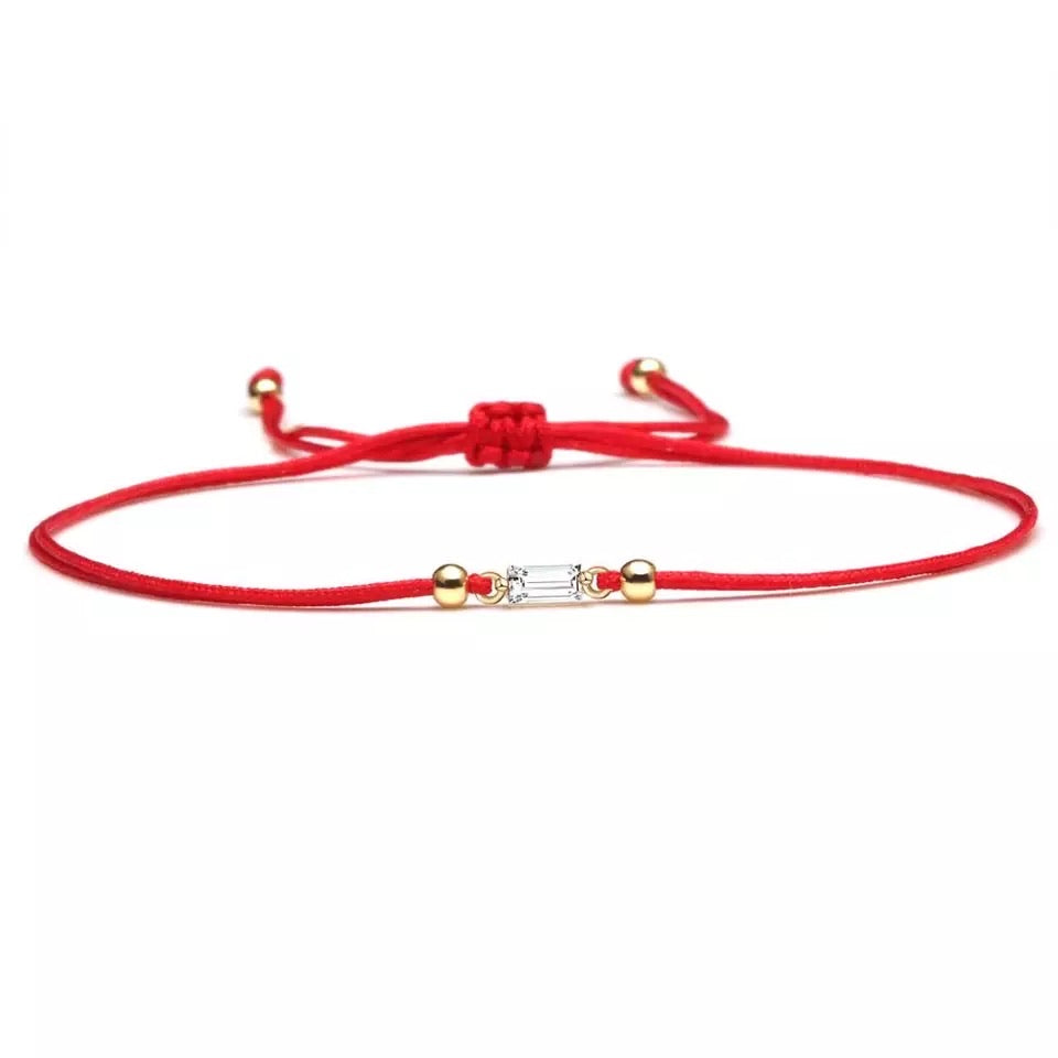 White CZ Stone Gold Red String Protection Bracelet - MY HARMONY TREE