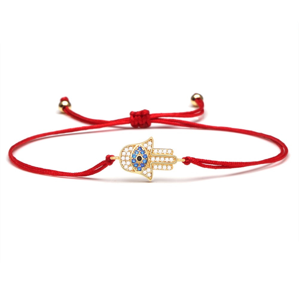 Gold Hamsa Evil Eye Red String Protection Bracelet - MY HARMONY TREE