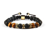 CZ Black Onyx, Tiger Eye & Gold Beads Bracelet - MY HARMONY TREE