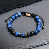 Lapis Lazuli & Black Onyx Gold Beads Bracelet