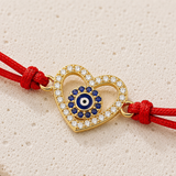 Gold Heart & Blue Evil Eye Charm Red String Protection Bracelet