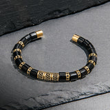 Black Onyx & Gold Beads Cuff Bracelet