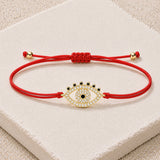 Gold Evil Eye Charm & Crystals Red String Protection Bracelet