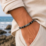 Black Onyx & Silver Beads Cuff Bracelet