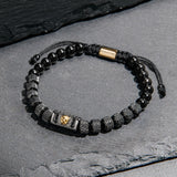 Gold Lion & Black Metal Beads Bracelet