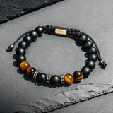 Black Onyx, Tiger Eye & Gold Beads Bracelet