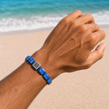 CZ Silver Square Beads Lapis Lazuli Braided Bracelet