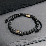 Gold Lion & Black Metal Beads Bracelet