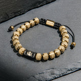 Gold Beads & Black Crystals Anchor Charm Bracelet