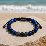 Blue Tiger Eye & Gunmetal Beads Bracelet