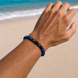 Blue Tiger Eye & Gunmetal Beads Bracelet