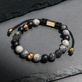 Black Onyx & Picture Jasper CZ Rose Beads Macrame Bracelet