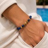 Blue Tiger Eye & CZ Gold Beads Bracelet