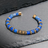 Lapis Lazuli & Gold Beads Cuff Bracelet