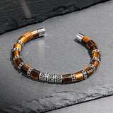 Tiger Eye & Silver Beads Cuff Bracelet