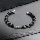 Black Onyx & Silver Beads Cuff Bracelet