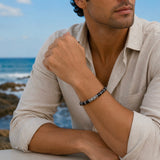 Black Onyx & Silver Beads Cuff Bracelet